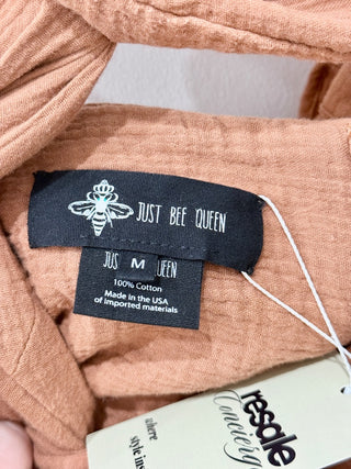 Just Bee queen brown gauze cotton wrap top, M