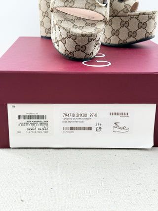 Gucci GG print horsebit platform sandals, 37.5