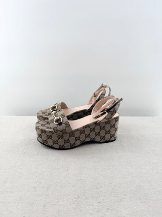 Gucci GG print horsebit platform sandals, 37.5
