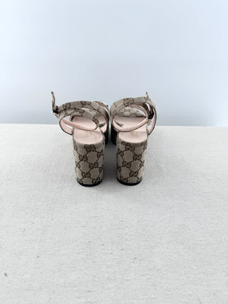 Gucci GG print horsebit platform sandals, 37.5