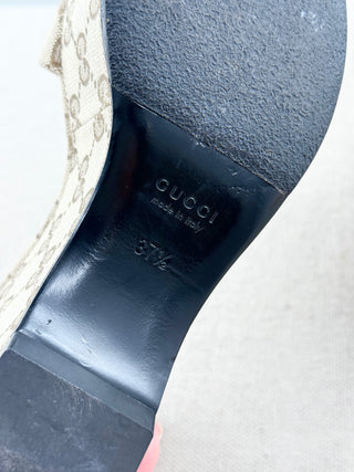 Gucci GG print horsebit platform sandals, 37.5