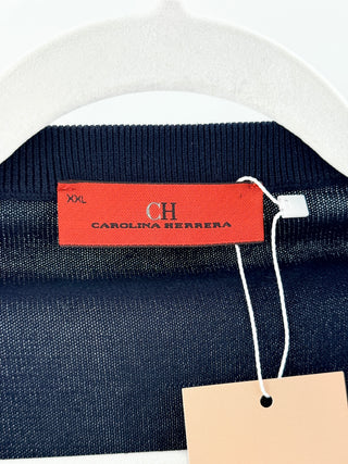 Carolina Herrera Short Sleeve Round Neck Graphic Knit Oversized Tee Navy L / XL