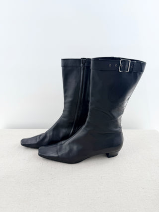 Gucci mid calf leather boots with buckle, black