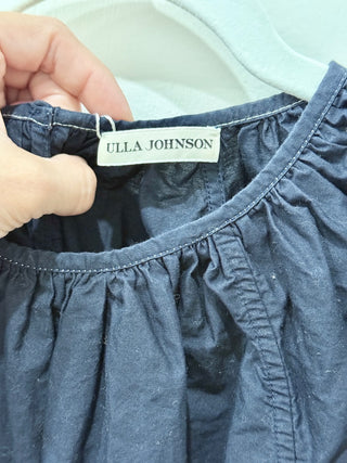 Ulla Johnson Embroidered Short Sleeve Scoop Neck Ruffle Blouse Navy Blue 4