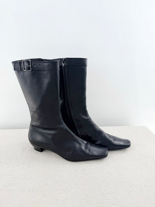 Gucci mid calf leather boots with buckle, black