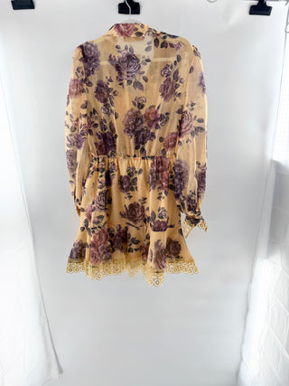 Keepsake the Label Atomic Long Sleeve Mini Dress Butterscotch Garden Floral US 8