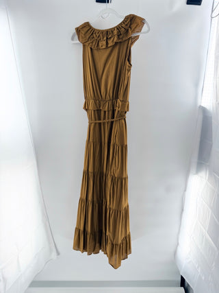 J. Crew Ruffle-Front Maxi Dress with Braided Belt Mustard Brown Women's Size 4