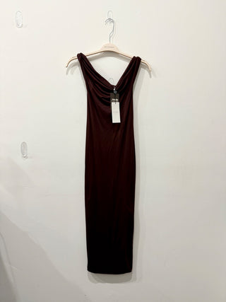 NWT Club L Salome Twisted Asymmetric Midi Dress Chocolate Drizzle Women's Size 2
