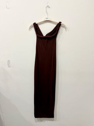 NWT Club L Salome Twisted Asymmetric Midi Dress Chocolate Drizzle Women's Size 2