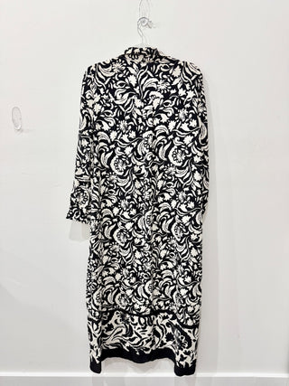 Zara Floral Printed Button Front Maxi Shirt Dress Black White Women's Size XL