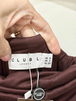 NWT Club L Salome Twisted Asymmetric Midi Dress Chocolate Drizzle Women's Size 2