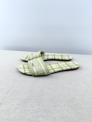 Dior check'n'dior pop embroidered dway flat slide sandals, 40