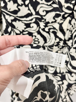 Zara Floral Printed Button Front Maxi Shirt Dress Black White Women's Size XL