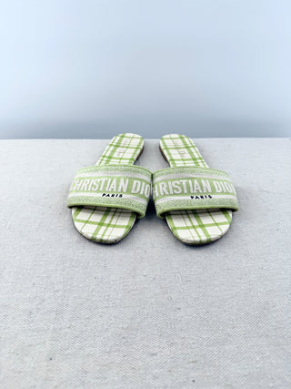 Dior check'n'dior pop embroidered dway flat slide sandals, 40