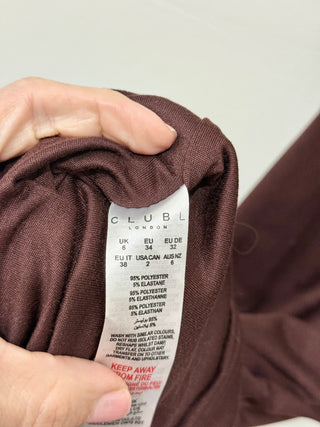 NWT Club L Salome Twisted Asymmetric Midi Dress Chocolate Drizzle Women's Size 2