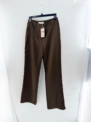 The Frankie shop satin trousers featuring high-waisted silhouette with front closure and belt loop, S