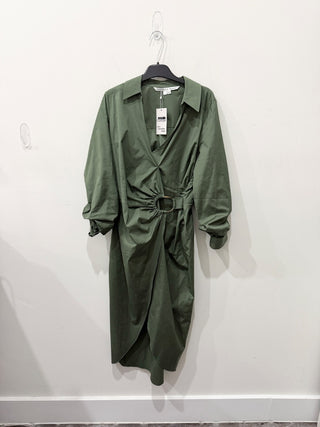 Veronica Beard asymmetrical midi shirt dress with buckle, 8