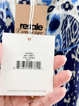 NWT Carolina K Lola Ikat Sweetheart Neck Sleeveless Maxi Sundress Blue Women's L