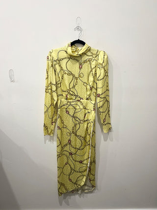 Ronny Kobo silk pattern ruched midi dress, S
