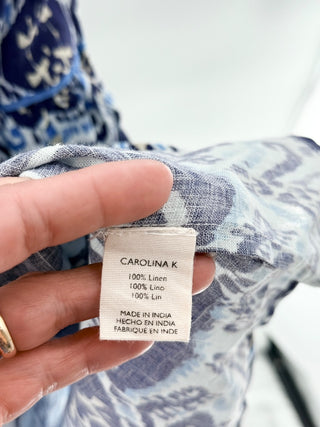 NWT Carolina K Lola Ikat Sweetheart Neck Sleeveless Maxi Sundress Blue Women's L
