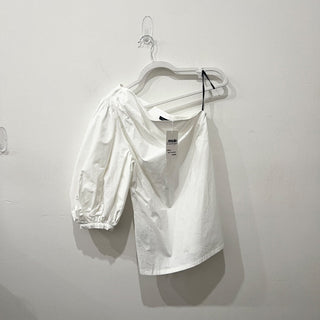 Natori Cotton Poplin Asymmetrical Balloon One Shoulder Blouse White Women's 8