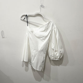 Natori Cotton Poplin Asymmetrical Balloon One Shoulder Blouse White Women's 8