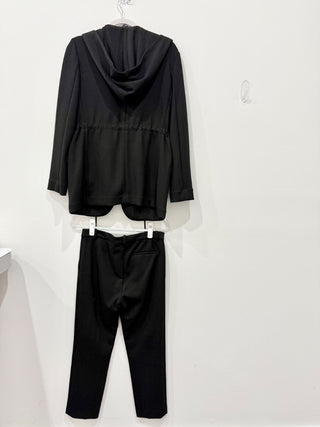 Theory Double Knit Hooded Blazer Trecca 4K Pant Black Womens S (Top)/ 4(Bottoms)