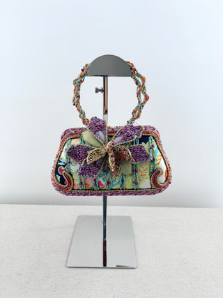 Mary Frances Beaded floral handbag, with multicolor beadwork, floral embellishment, and top handle