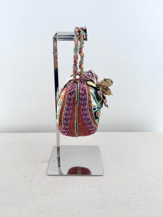 Mary Frances Beaded floral handbag, with multicolor beadwork, floral embellishment, and top handle