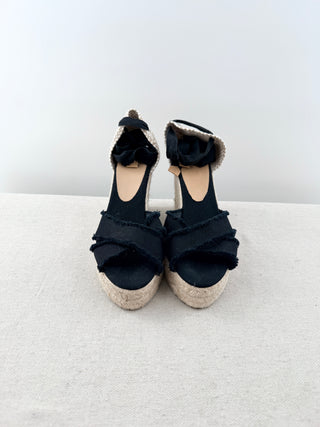 Castaner canvas raffia wedge sandals, 40