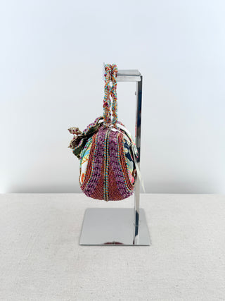Mary Frances Beaded floral handbag, with multicolor beadwork, floral embellishment, and top handle
