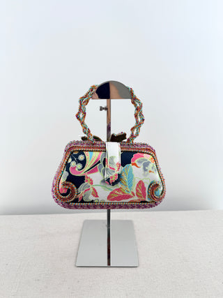 Mary Frances Beaded floral handbag, with multicolor beadwork, floral embellishment, and top handle