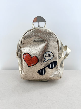 Love Moschino Mini backpack gold and glitter, with patchwork