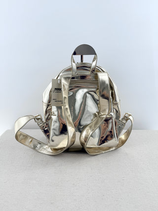Love Moschino Mini backpack gold and glitter, with patchwork