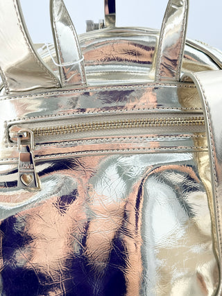 Love Moschino Mini backpack gold and glitter, with patchwork
