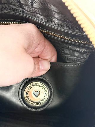 Love Moschino Mini backpack gold and glitter, with patchwork