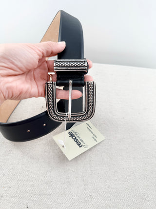 IRO wide leather belt with western buckle, 75 / 28