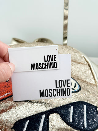 Love Moschino Mini backpack gold and glitter, with patchwork