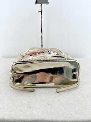 Love Moschino Mini backpack gold and glitter, with patchwork