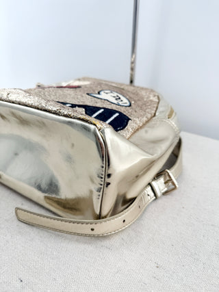 Love Moschino Mini backpack gold and glitter, with patchwork