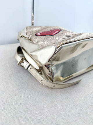 Love Moschino Mini backpack gold and glitter, with patchwork