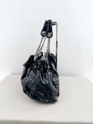 Dior patent leather le trente bag with rhinestone logo charm