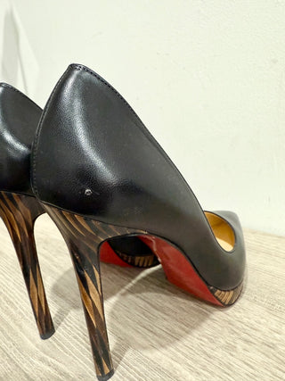 Christian Louboutin Pigalle Plato Nappa Shiny 120 Leopard Lambskin Pump Black 39