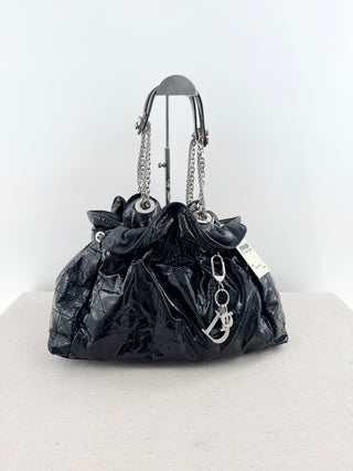 Dior patent leather le trente bag with rhinestone logo charm