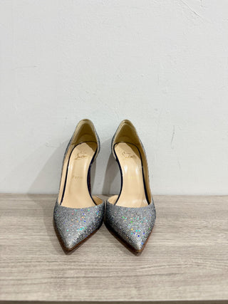 Christian Louboutin Iriza 100 Glitter Heel d'Orsay Stilettos Pumps Silver EU 39