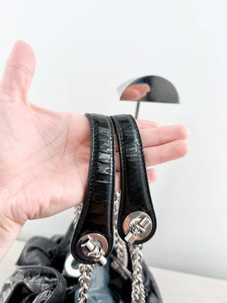 Dior patent leather le trente bag with rhinestone logo charm