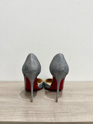 Christian Louboutin Iriza 100 Glitter Heel d'Orsay Stilettos Pumps Silver EU 39