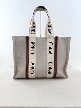 Chloe large woody linen tote bag