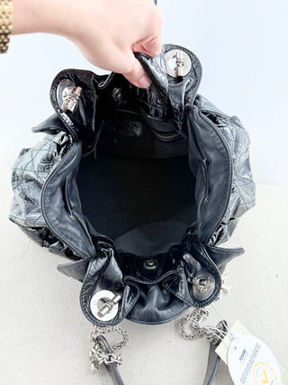 Dior patent leather le trente bag with rhinestone logo charm