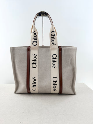 Chloe large woody linen tote bag
